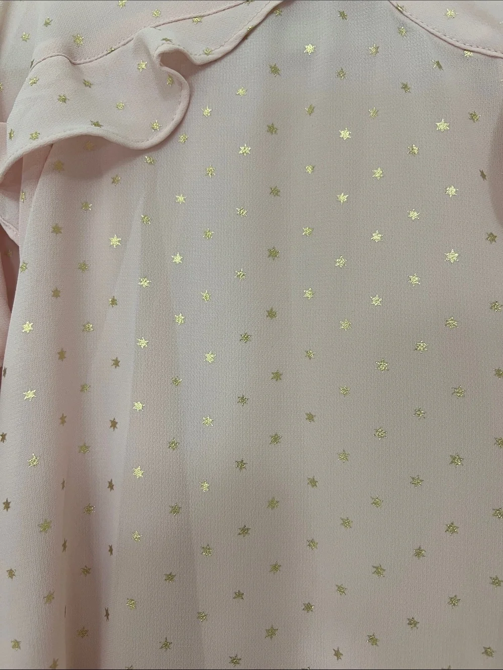 Michael Kors Blush Pink Metallic Gold Star Pattern Ruffle Tie-Neck Blouse